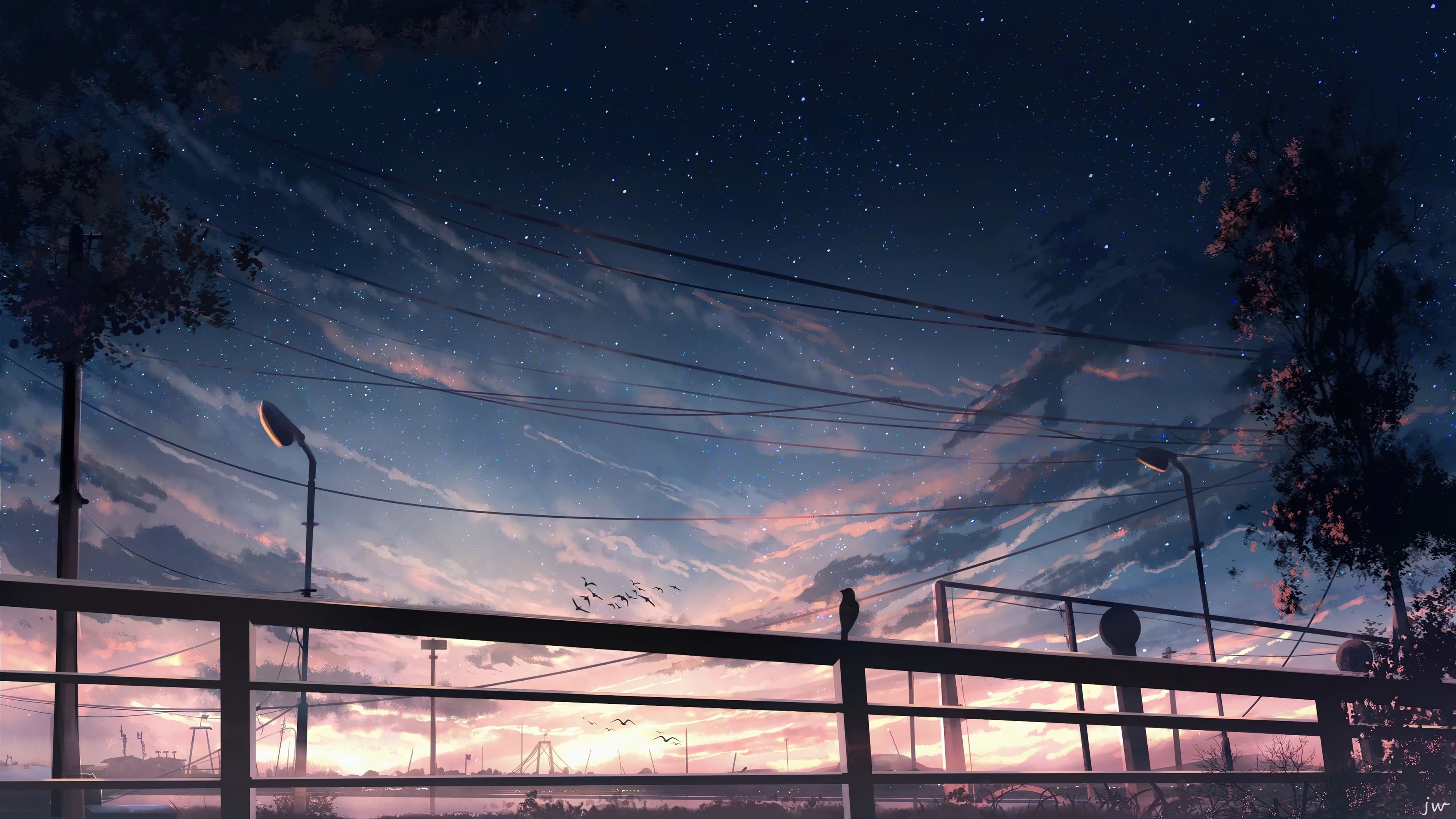 sunset, sky, clouds, scenery, anime, art, 4k Gallery HD Wallpaper