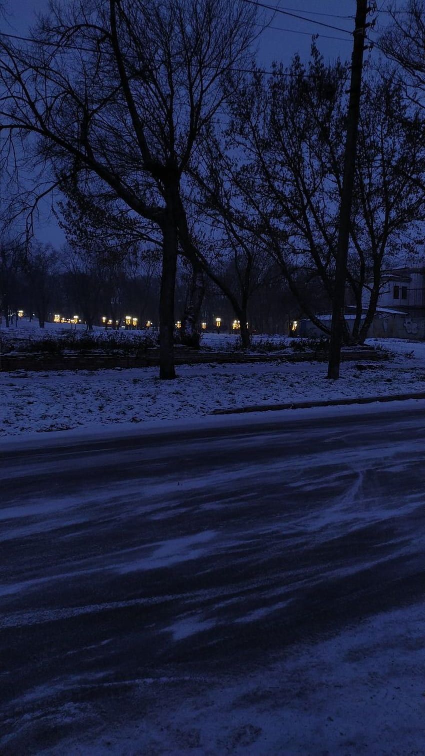 A street with snow on it at night - Scenery, outdoors