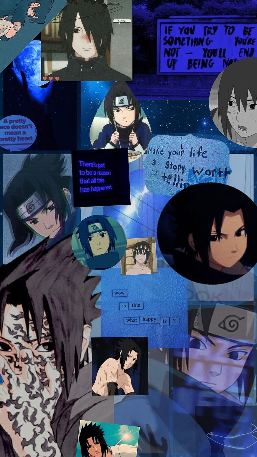 A collage of images with text and captions - Sasuke Uchiha