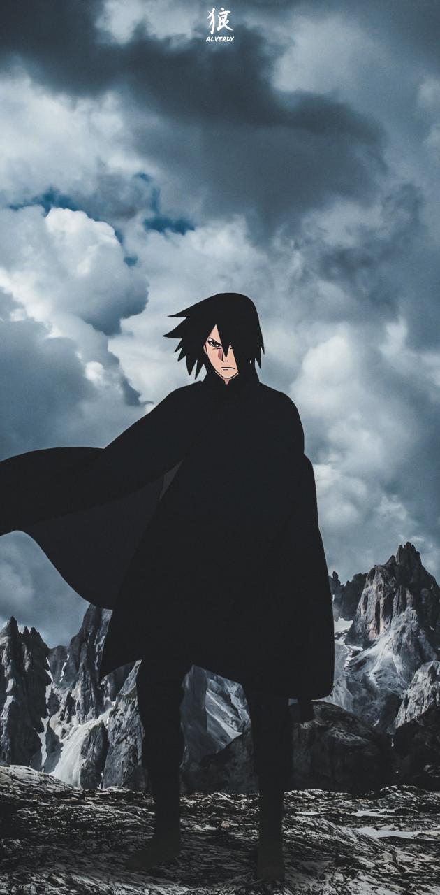 A man with black hair and cape standing on top of mountains - Sasuke Uchiha
