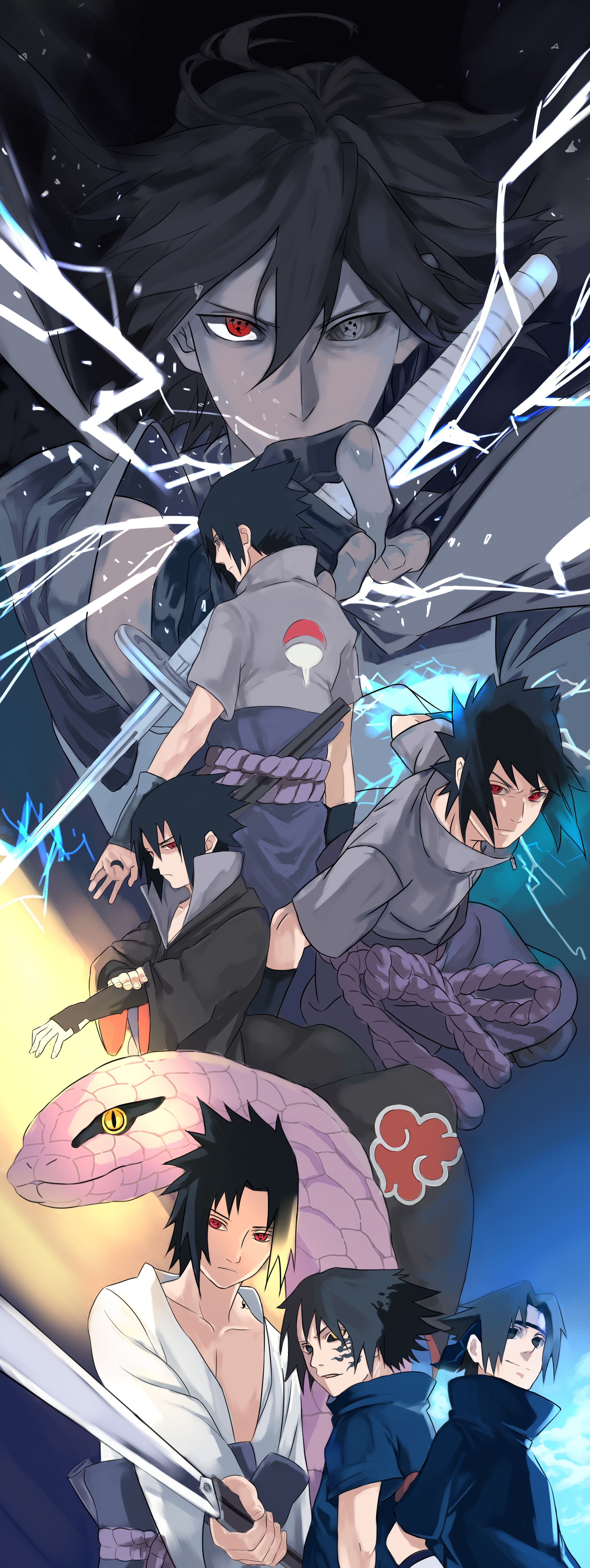 A group of people holding swords in the dark - Sasuke Uchiha