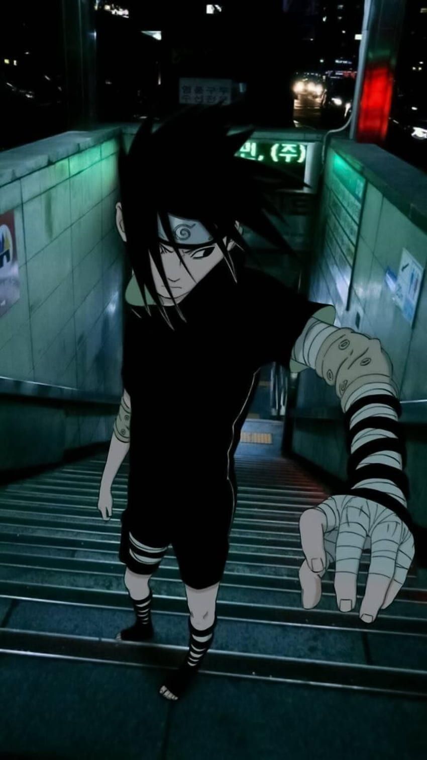 A person in black clothes with anime eyes - Sasuke Uchiha