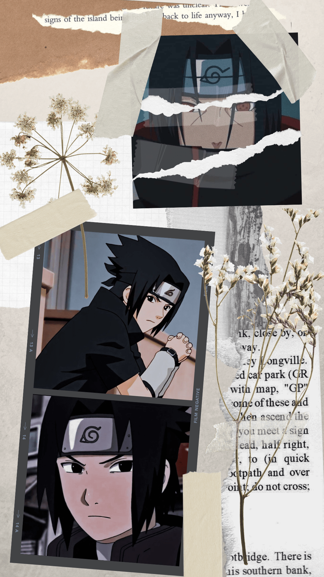 A collage of pictures with anime characters - Sasuke Uchiha