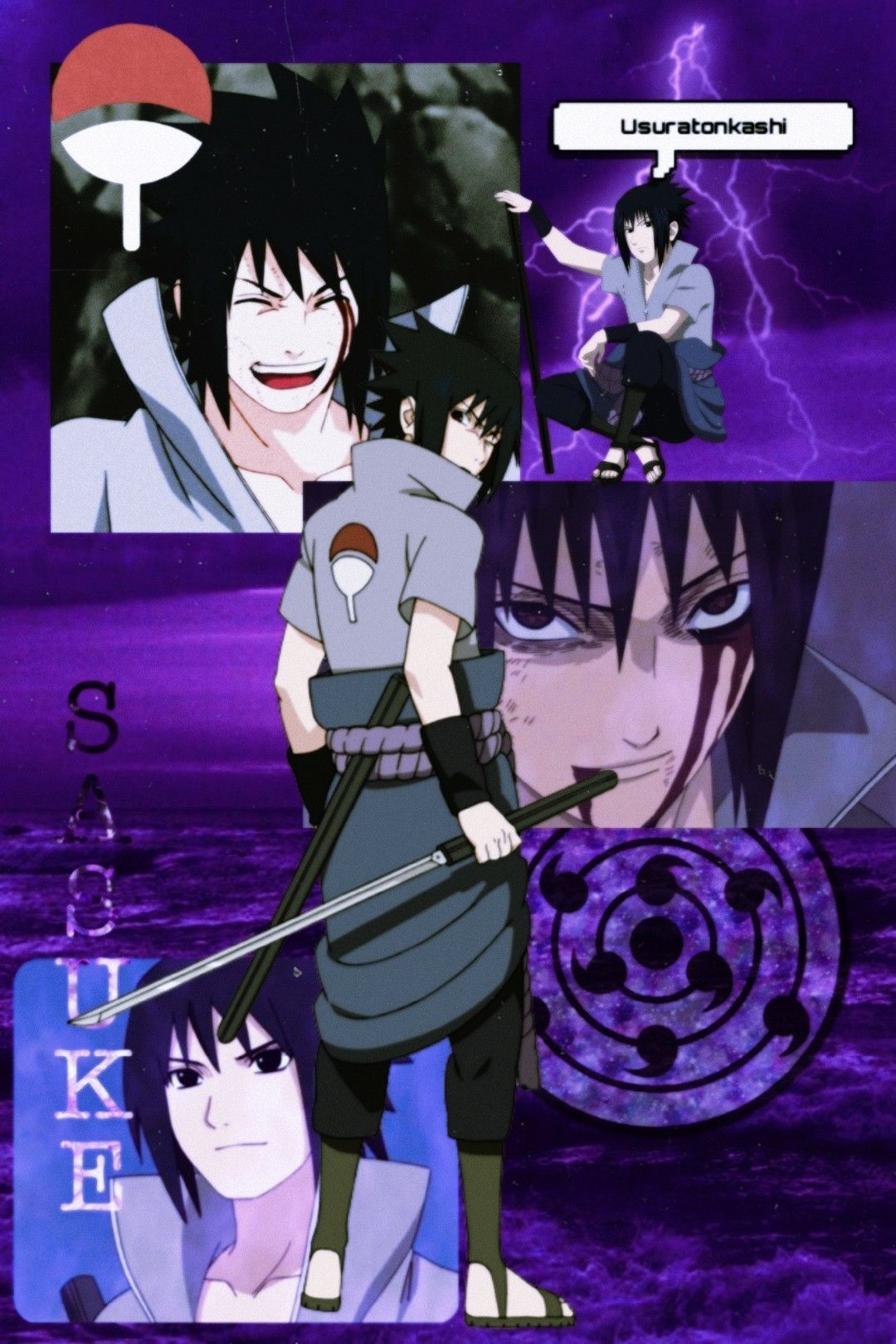 A picture of anime characters with different backgrounds - Sasuke Uchiha