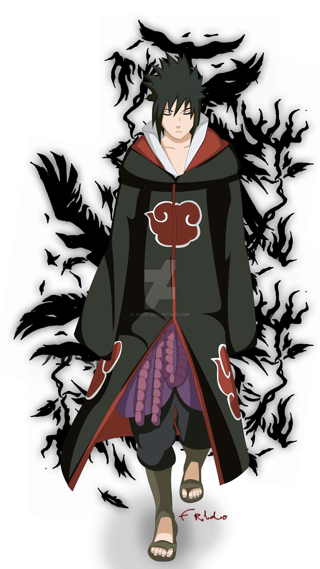 Anime character with black coat and red pants - Sasuke Uchiha