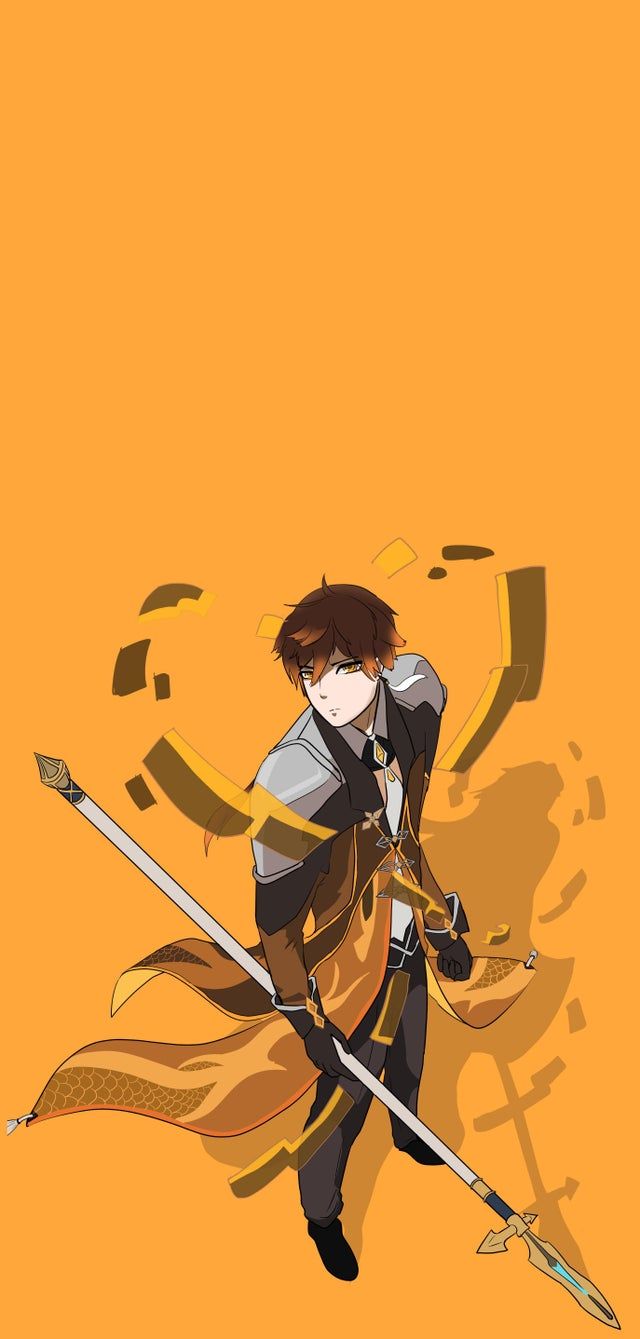 Aesthetic anime wallpaper of a brown haired boy with a sword and a bow. - Minimalist