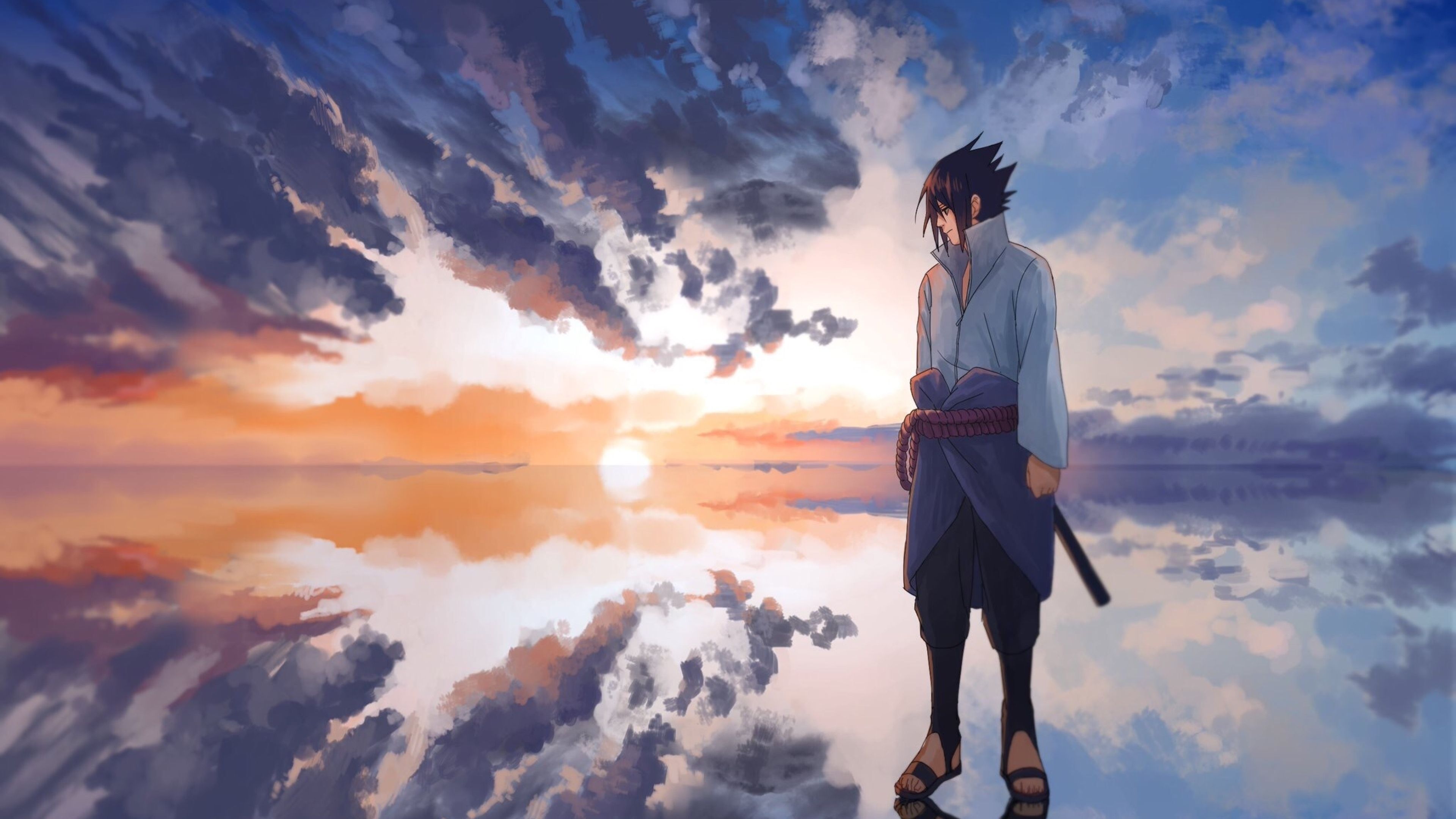 A man standing on the beach with his sword - Sasuke Uchiha