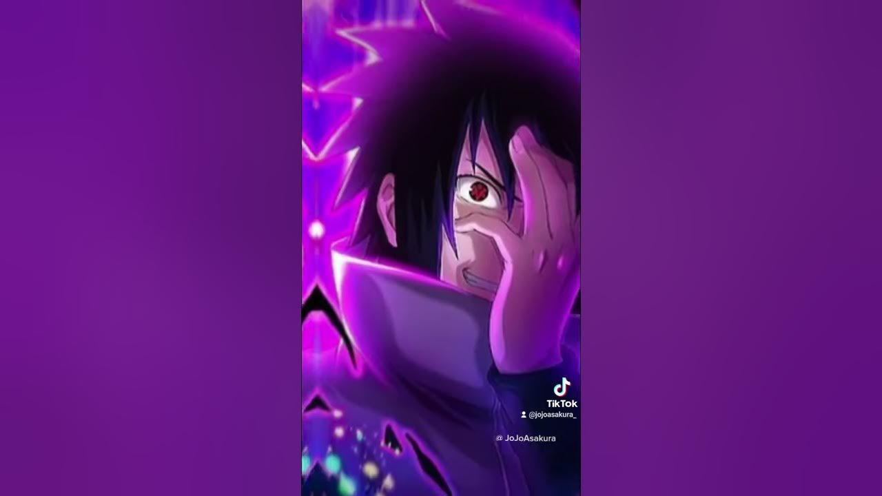 A purple background with an image of naruto - Sasuke Uchiha