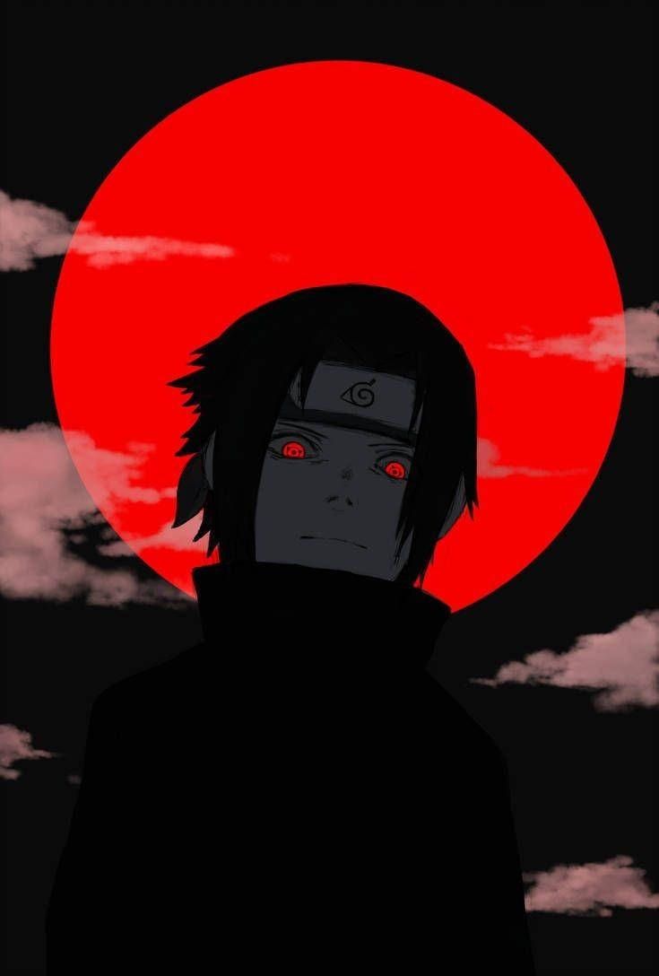 Download Aesthetic Sasuke Background With Red Moond Wallpaper