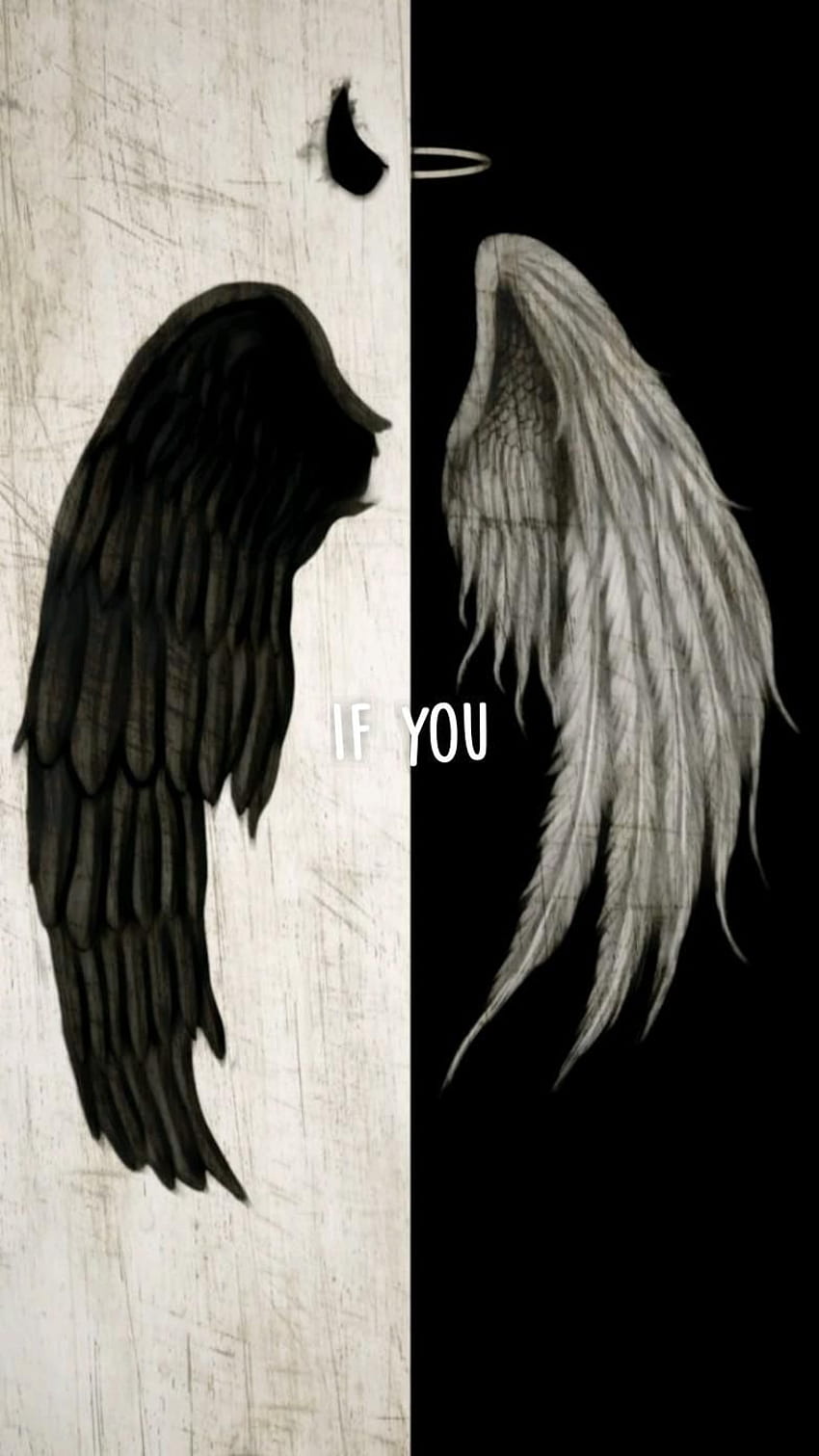 Angel and devil wings with the words 