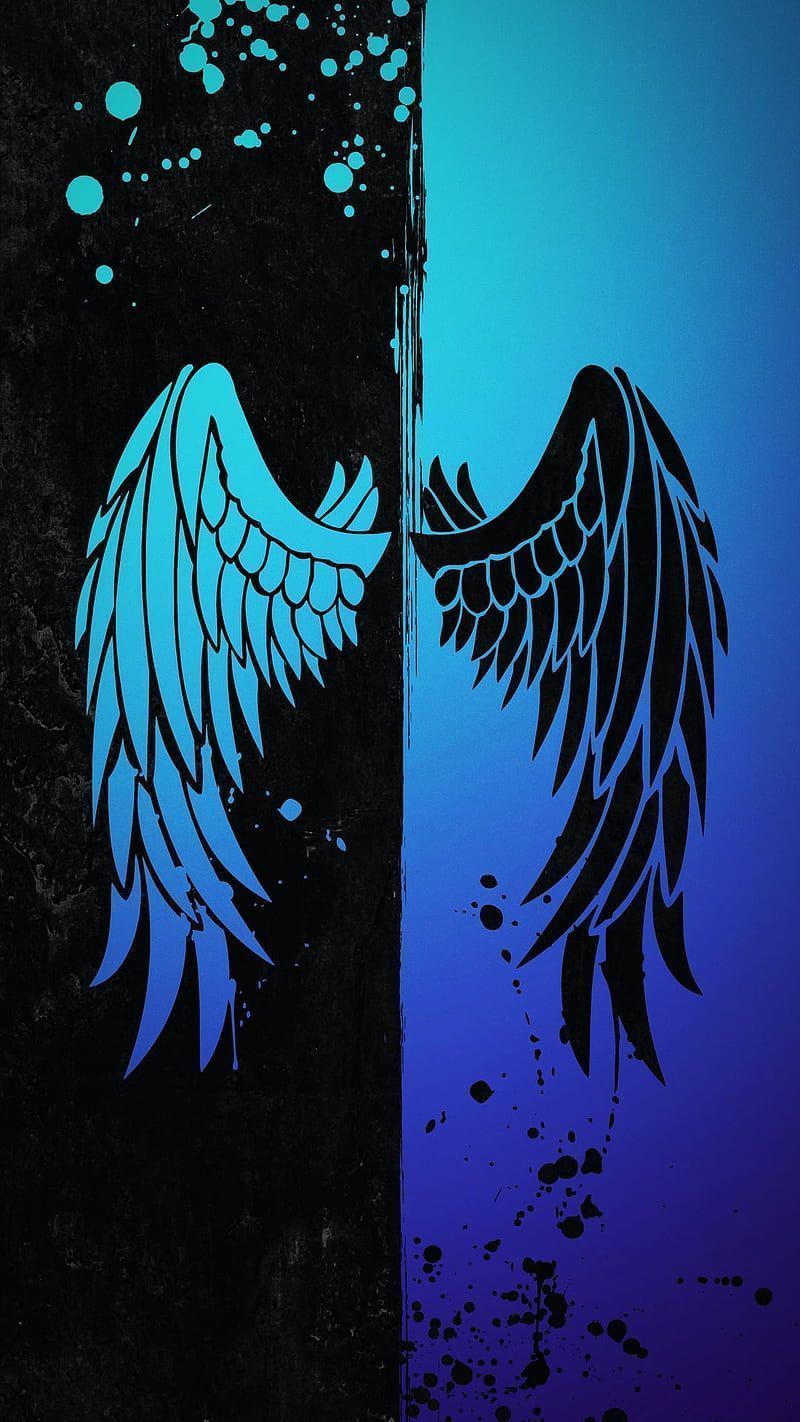 Black and blue wings on a black and blue background - Wings