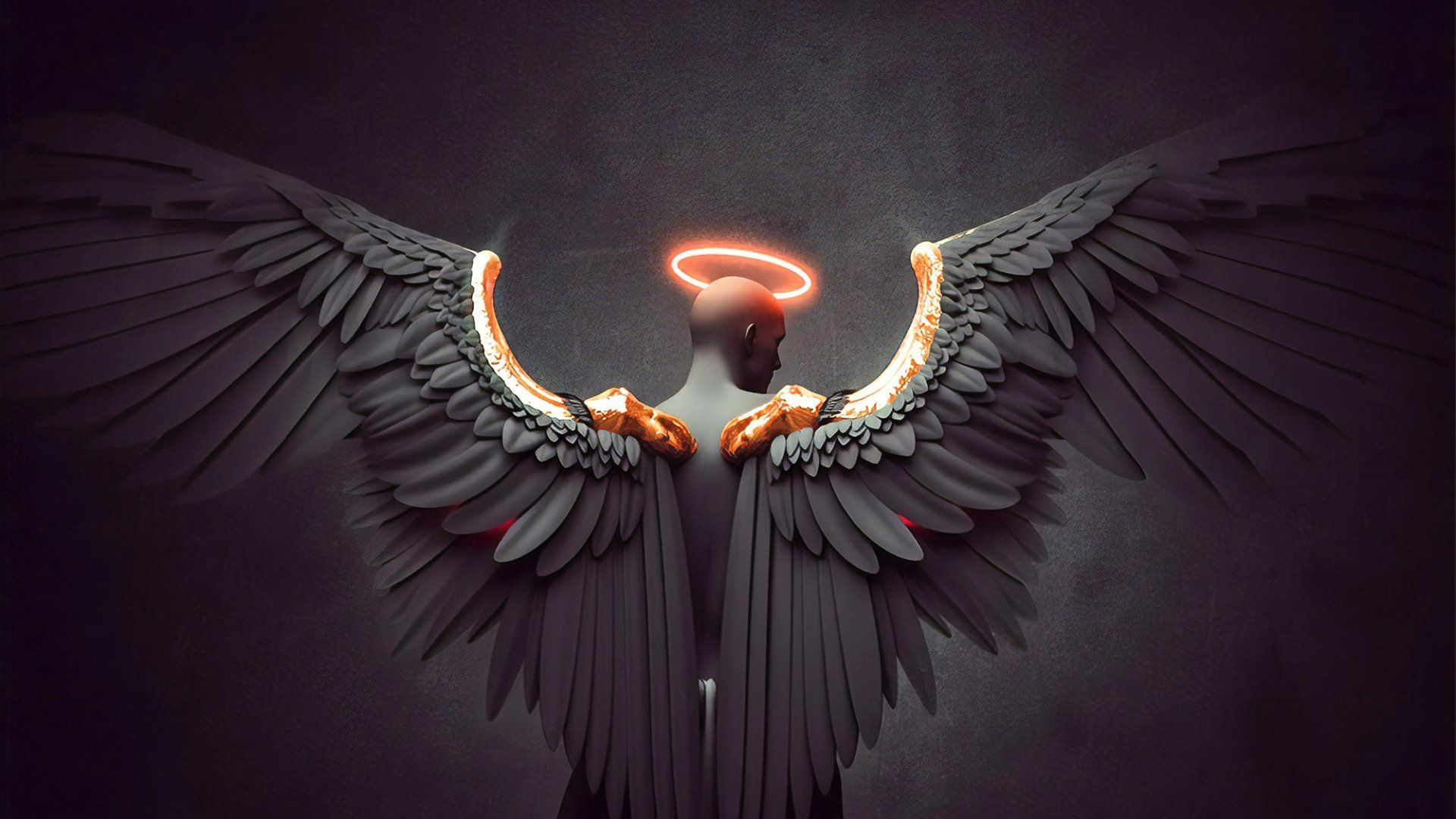 A black angel with wings and red light - Wings