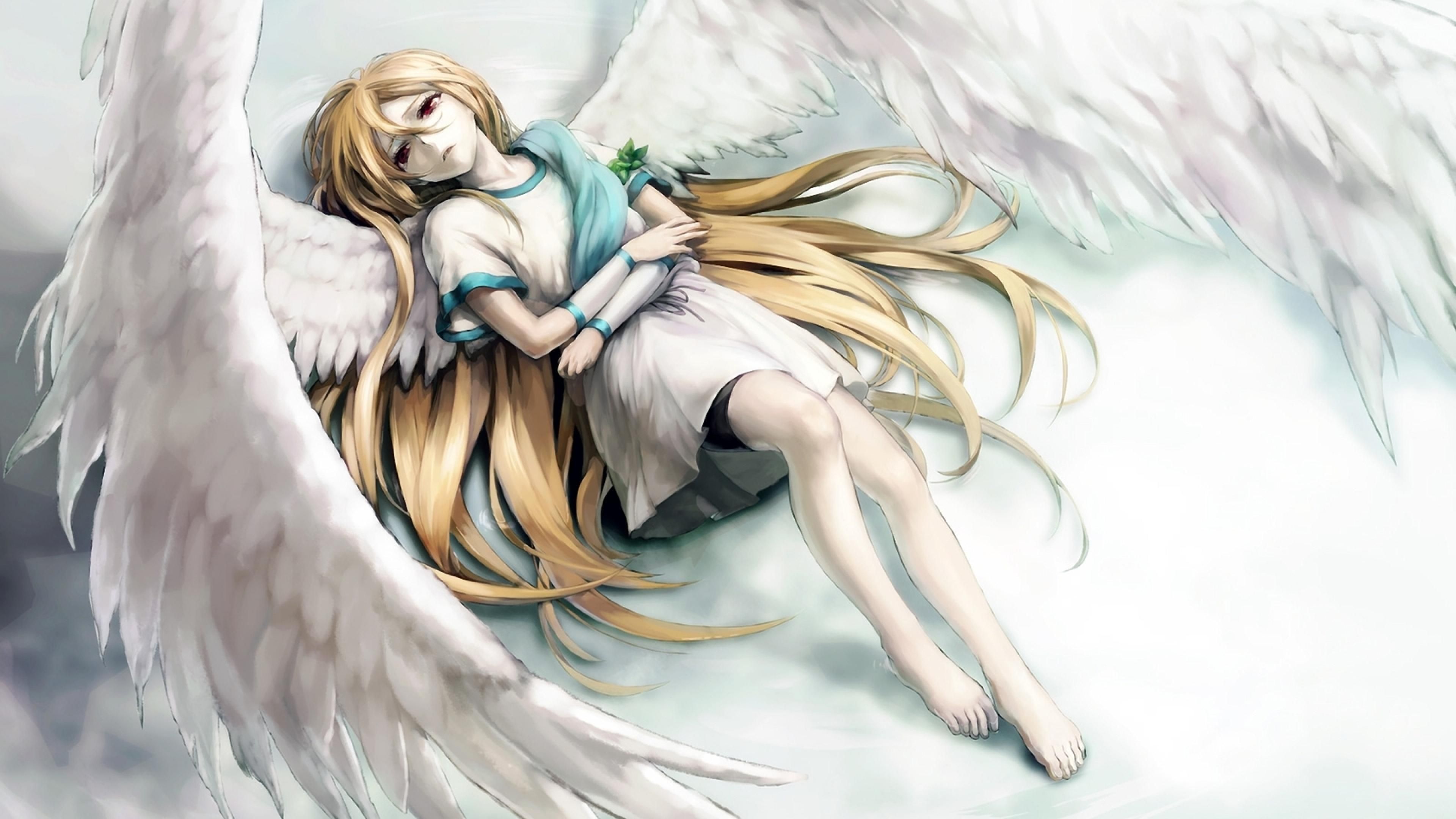 A girl with wings and long hair is laying on the ground - Wings