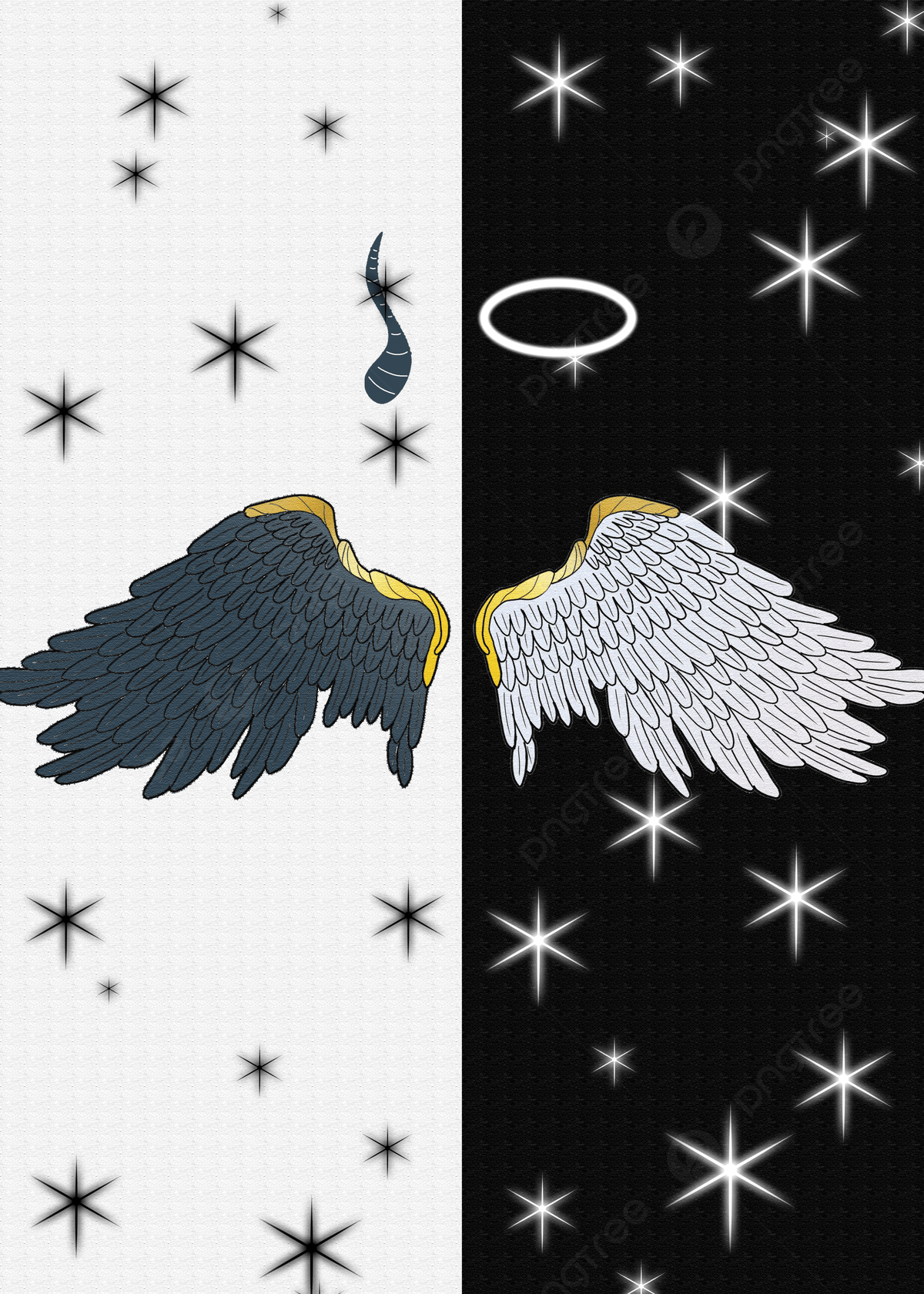 Two black and white angel wings with stars - Wings
