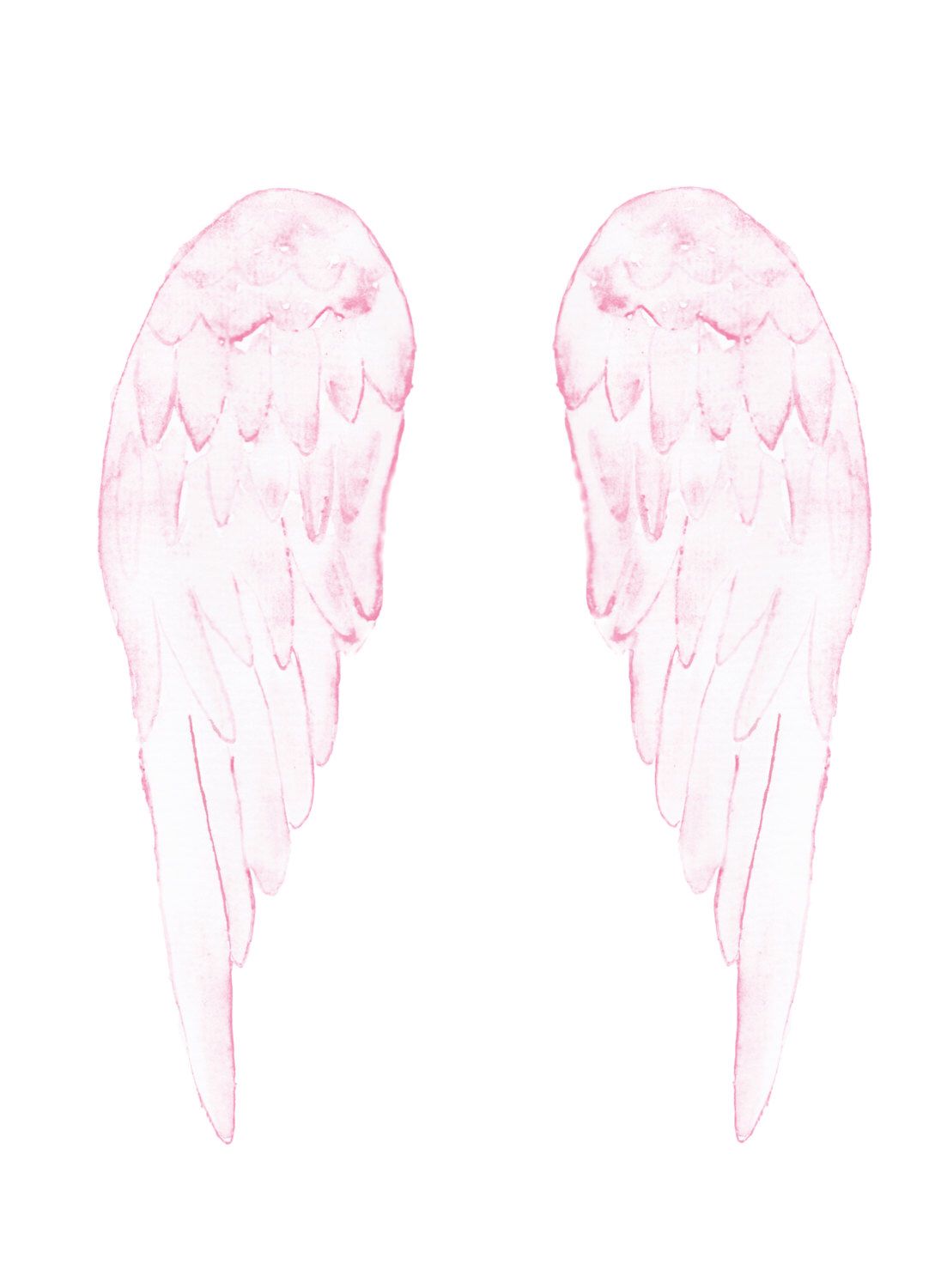 A pair of angel wings painted in pink on a white background - Wings