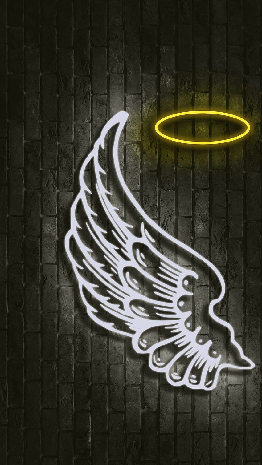Angel wing neon sign on a brick wall - Wings