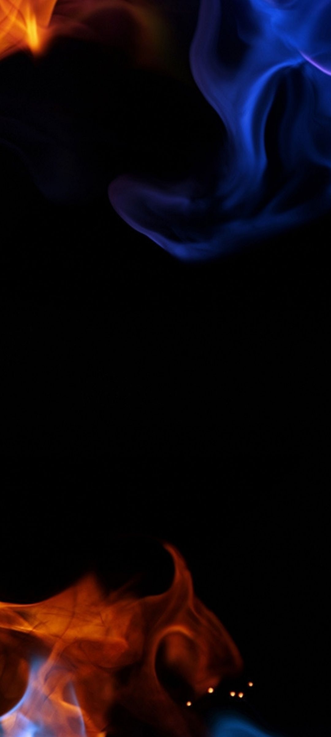 A black background with orange and blue flames - 1080x2400