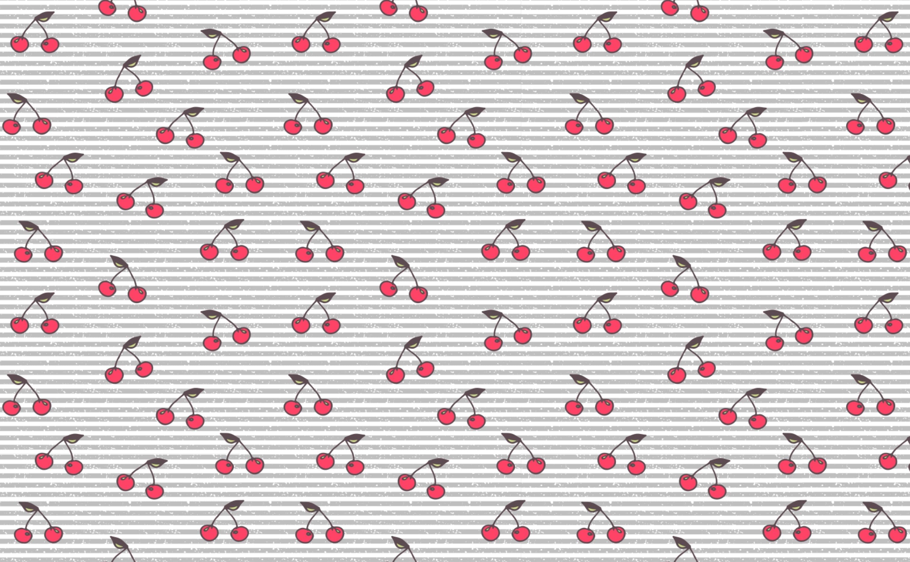 A pattern of red cherries on a grey striped background - Cherry