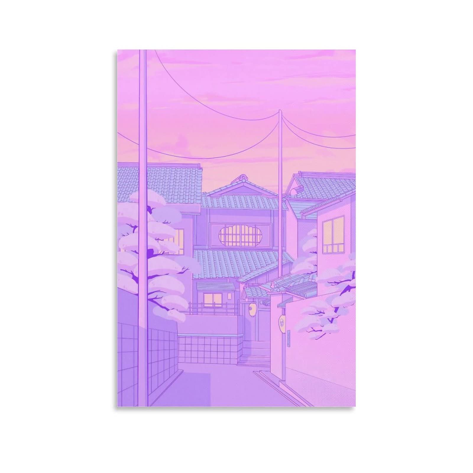 A4 Notepad with a purple and pink illustration of a Japanese town - Modern