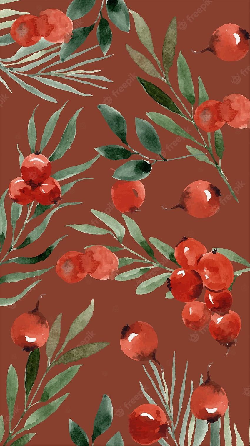 Premium Vector. Red cherry and winter leaf aesthetic phone watercolor, Brown Aesthetic HD phone wallpaper