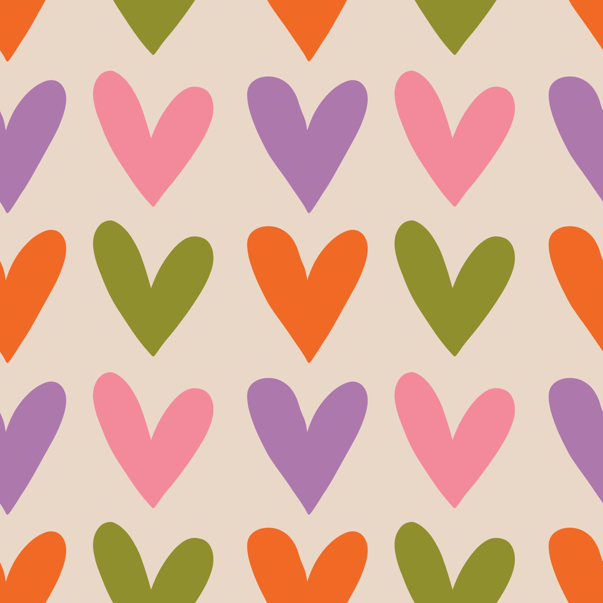 Aesthetic Retro Romantic printable groovy hearts seamless pattern. Decorative Hippie Naive 60's, 70's style Vintage modern background in minimalist style for fabric, wallpaper or wrapping