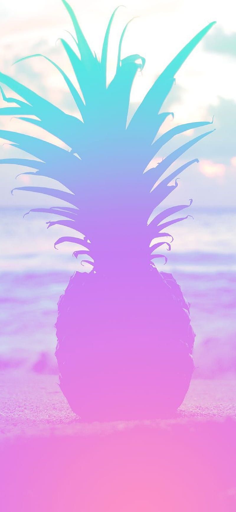 A pineapple on the beach with a pink and blue gradient - Pineapple