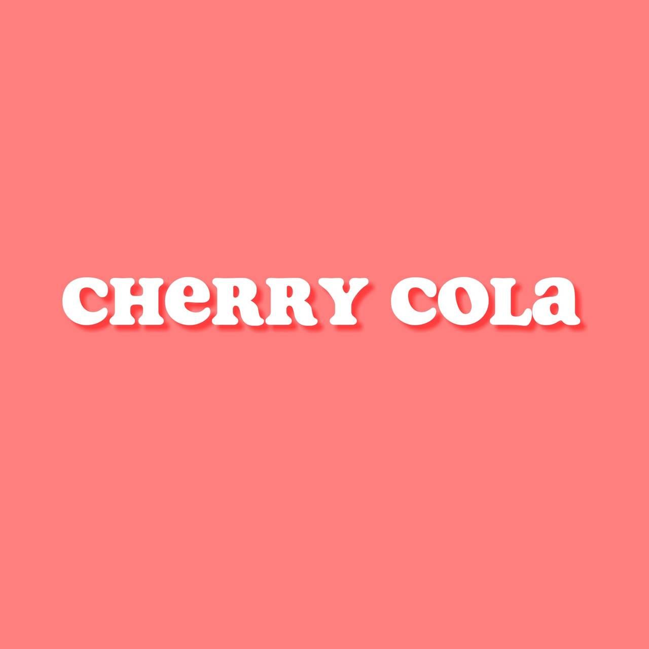 A pink background with the words cherry cola - Cherry