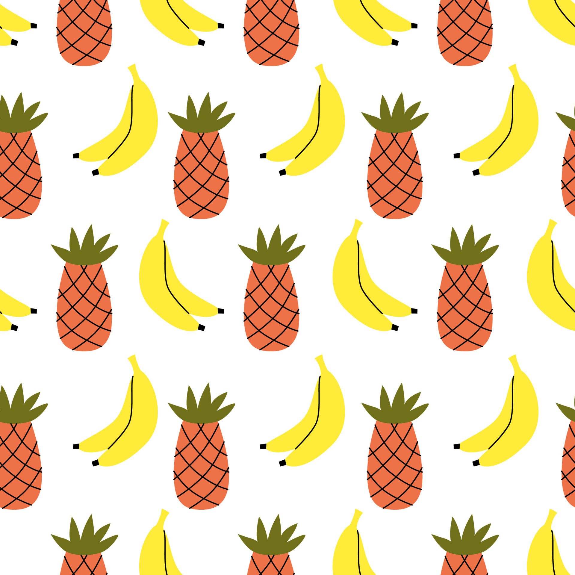 Banana and pineapple seamless pattern. Summer aesthetic background. Vector naive illustration for print, textile