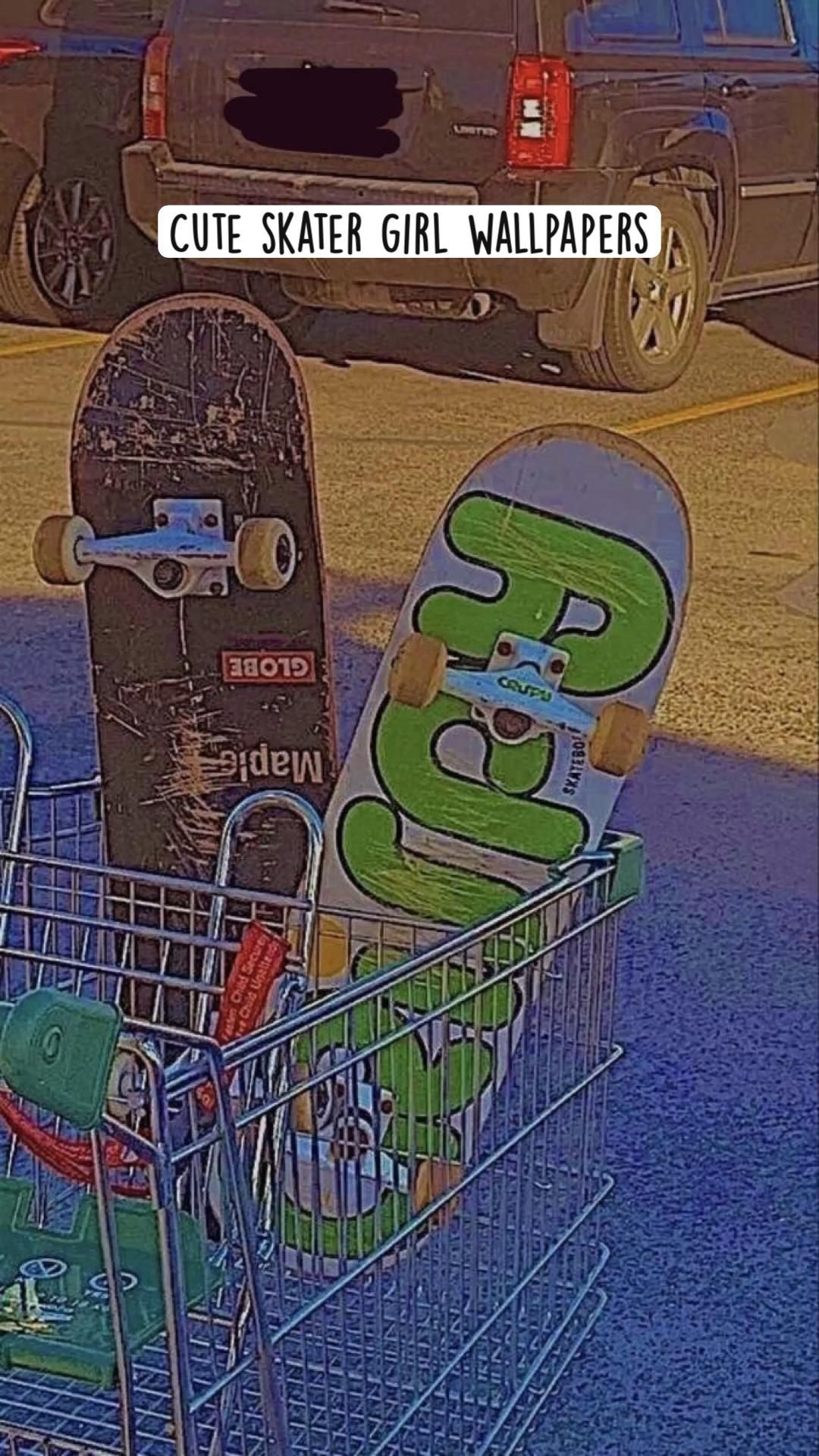 A shopping cart with skateboards in it - Skater