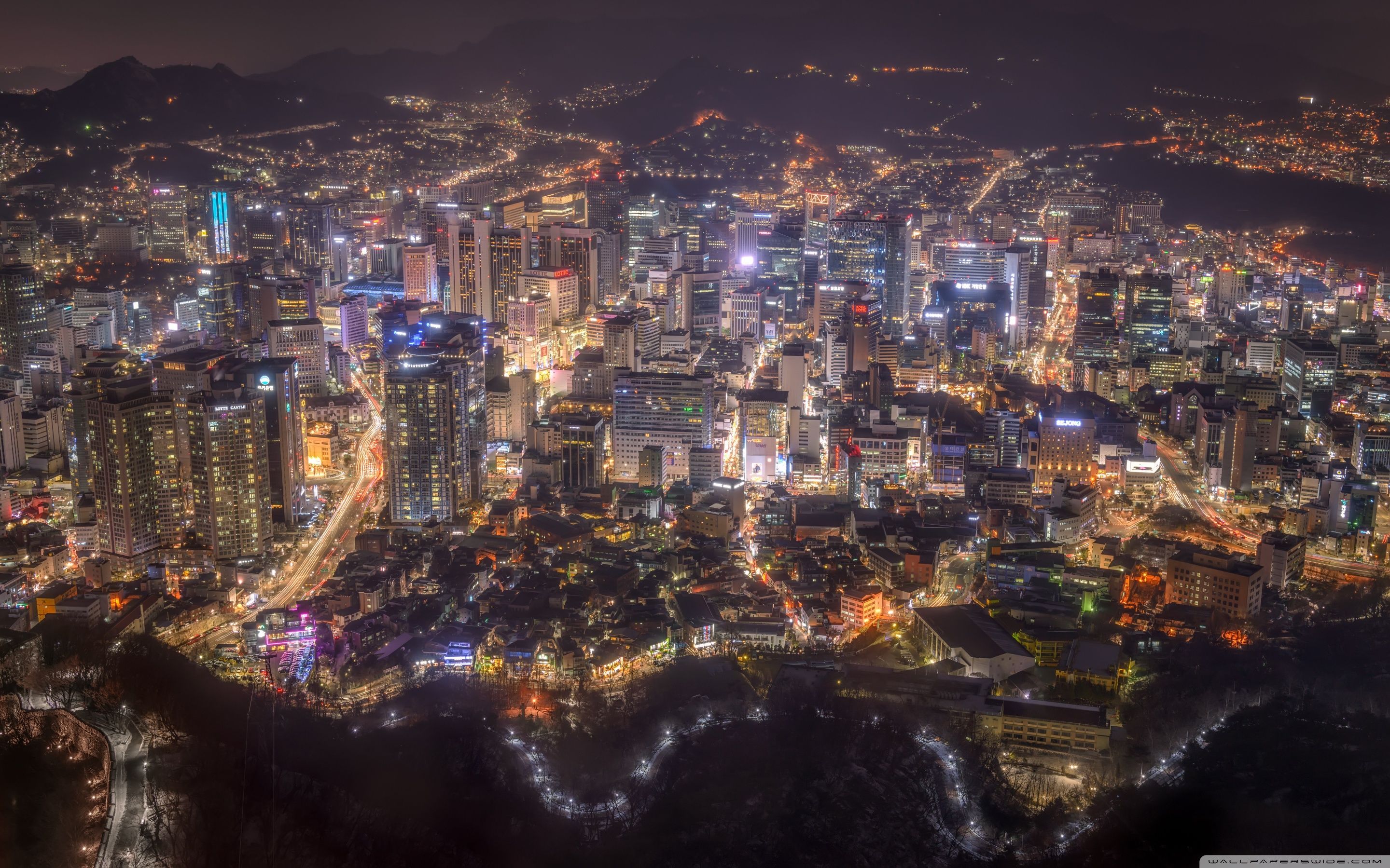 A city at night with many lights - Seoul