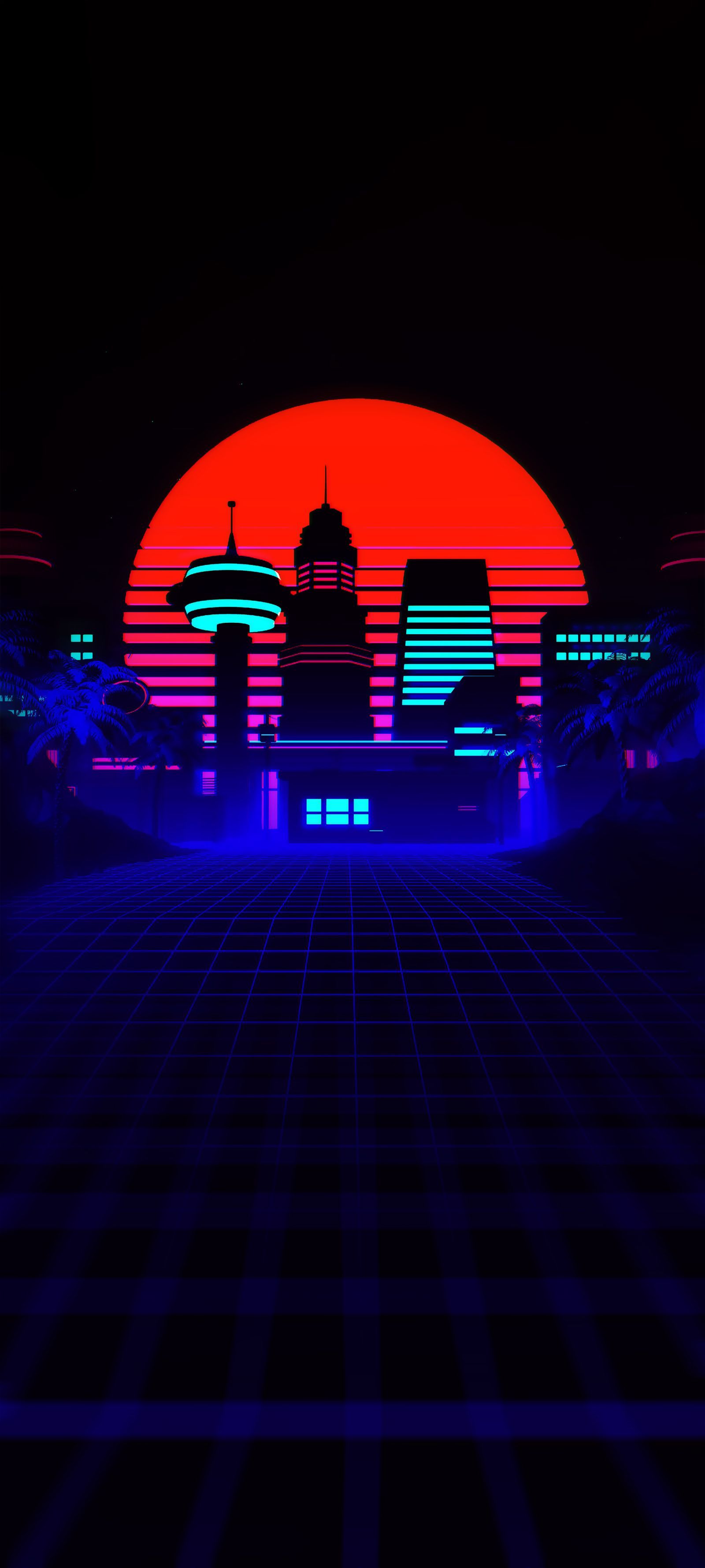 Black Wallpaper for iPhone in 4K: Retro Futuristic Synthwave 80s Vibe
