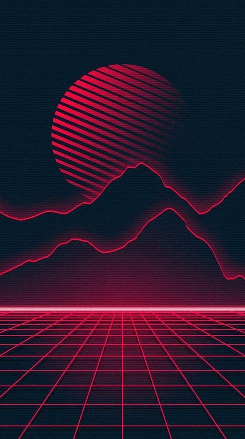 The image of a retro neon mountain landscape - Synthwave