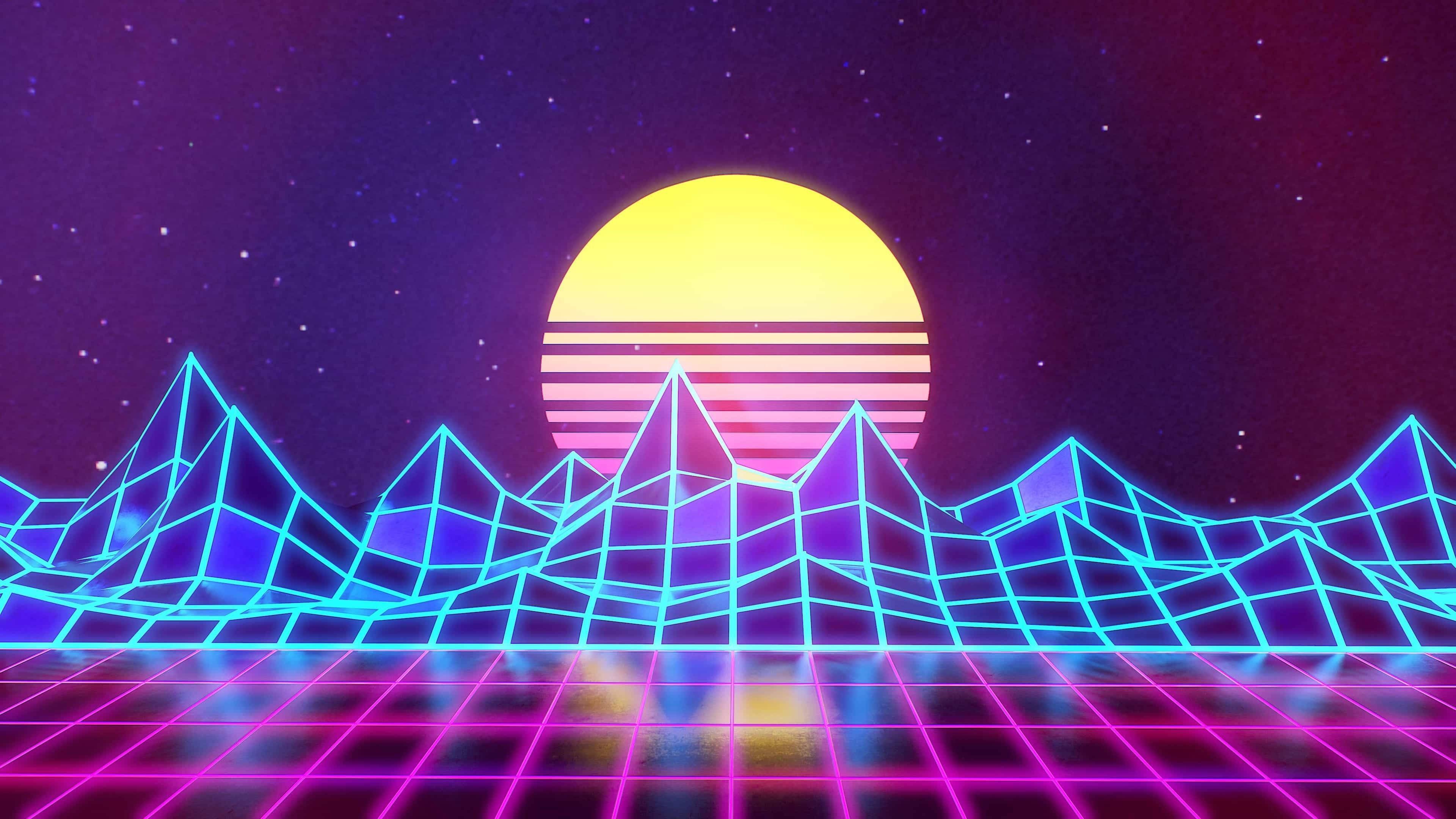 A neon sunset over mountains - Synthwave