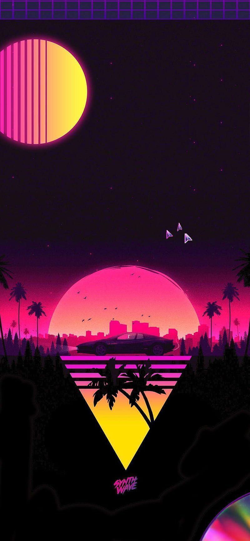 A poster of the sunset with palm trees - Synthwave
