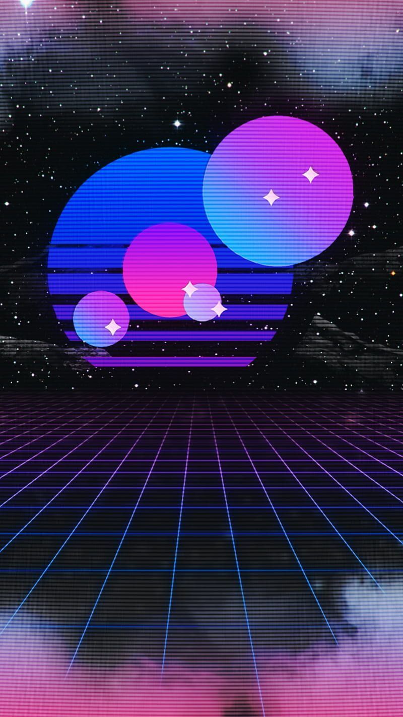 Synthwave Planets, 80s, colorful, neon, retro, sky, sunset, sunsets, synth, theme, HD phone wallpaper