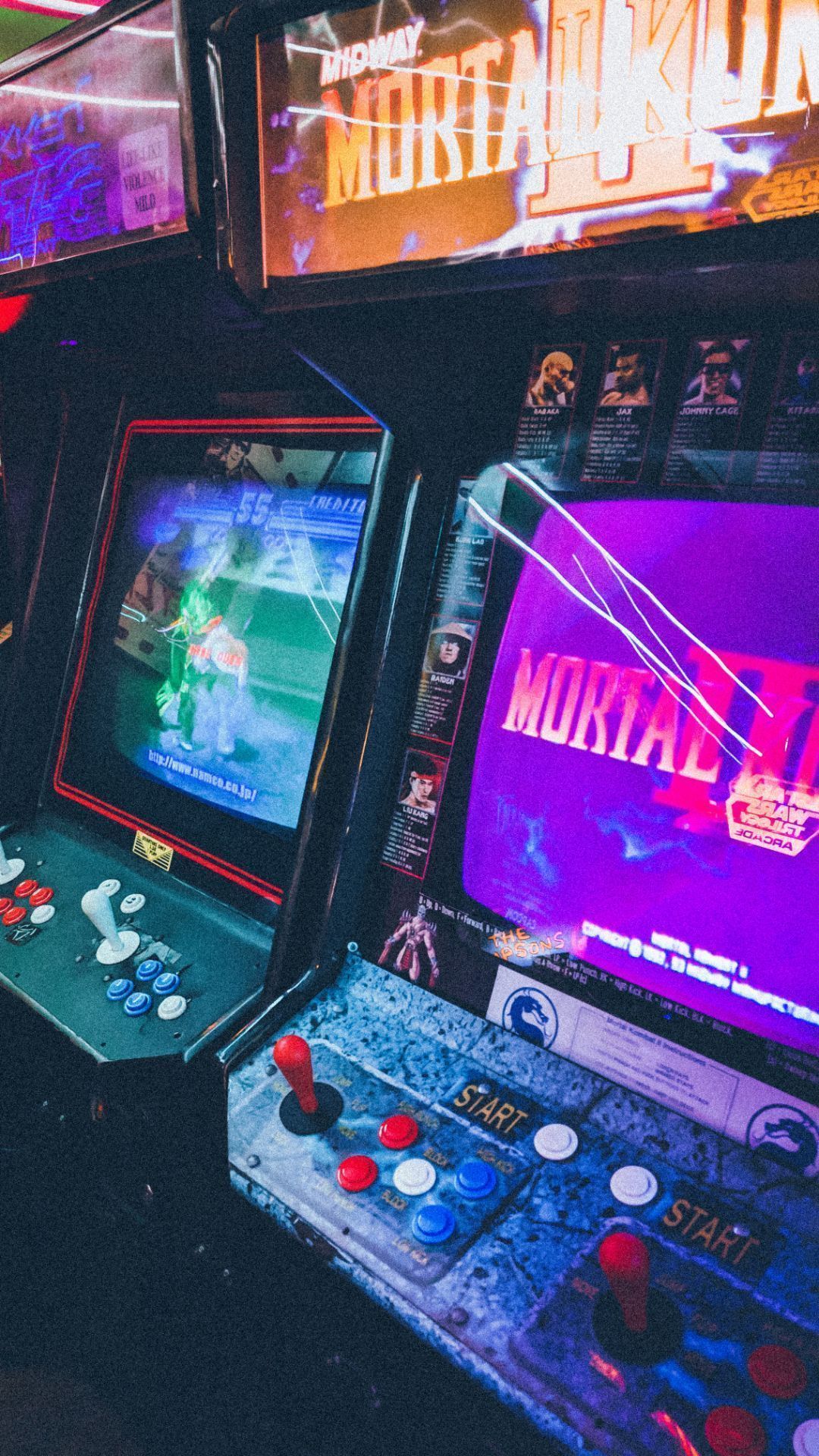 A group of arcade games in an old fashioned game room - Synthwave