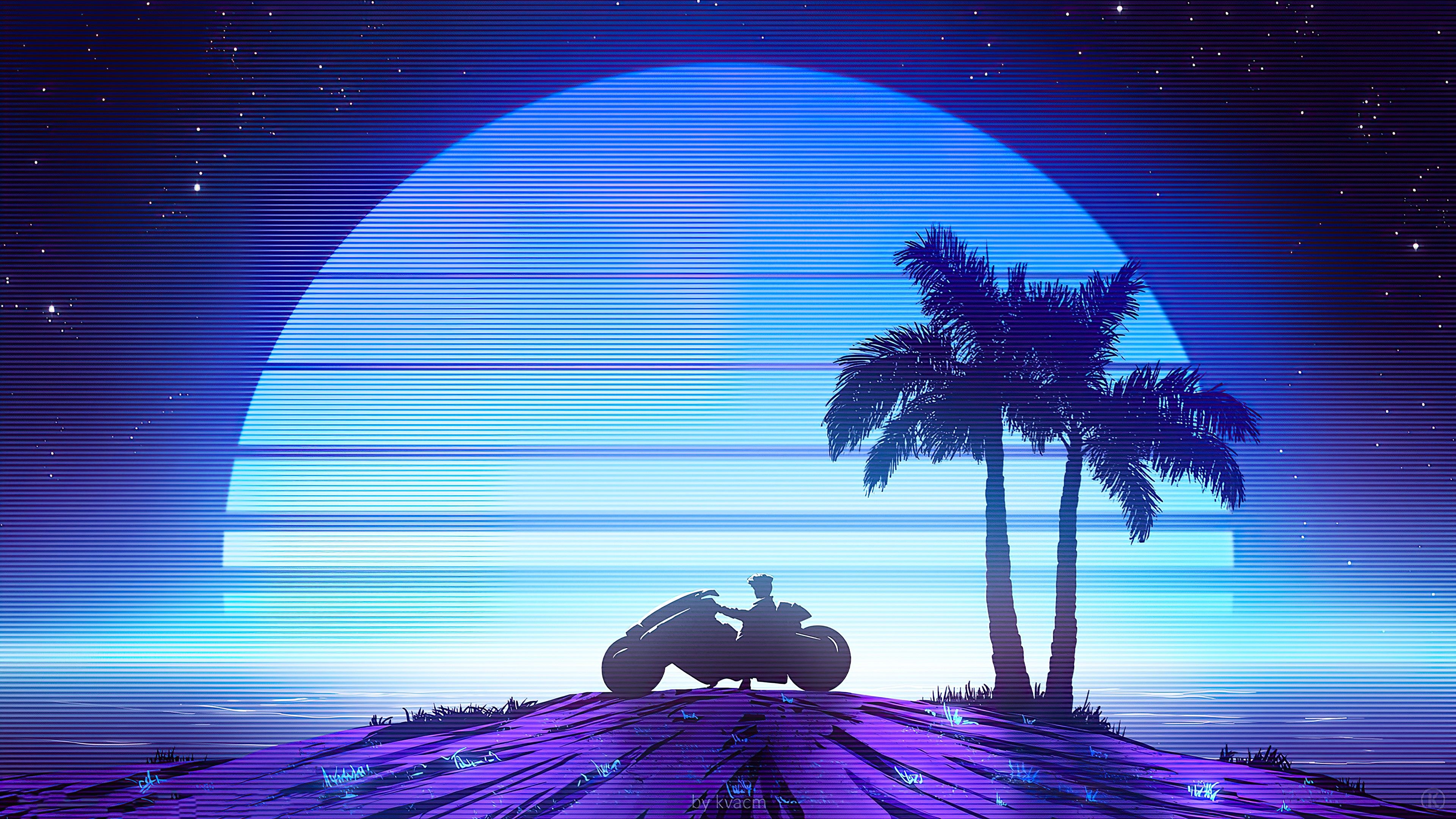 A man riding an atv on the beach - Synthwave