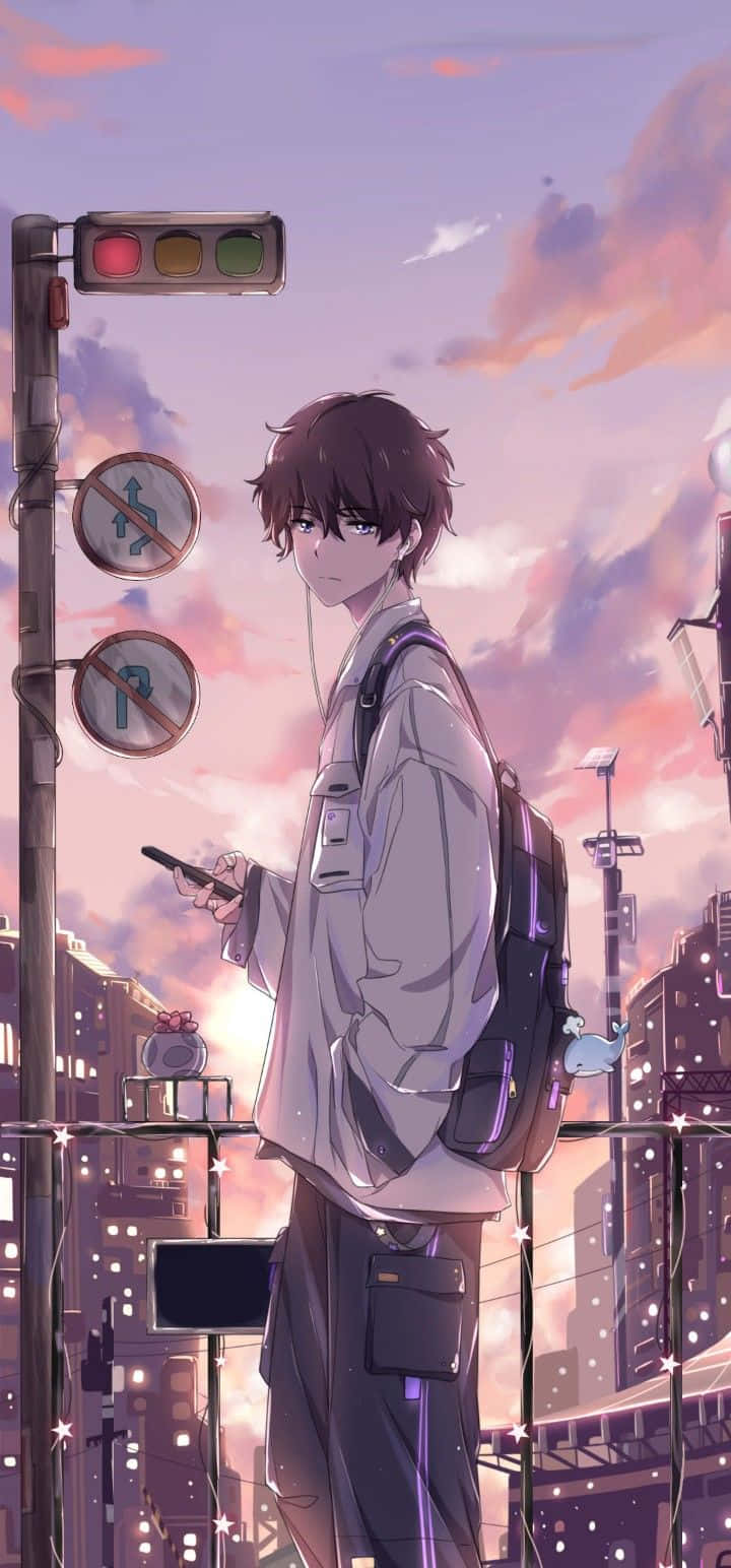Anime boy standing on a bridge at sunset - Android