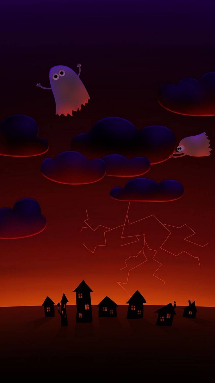 A cartoon of ghosts flying over the sky - Android