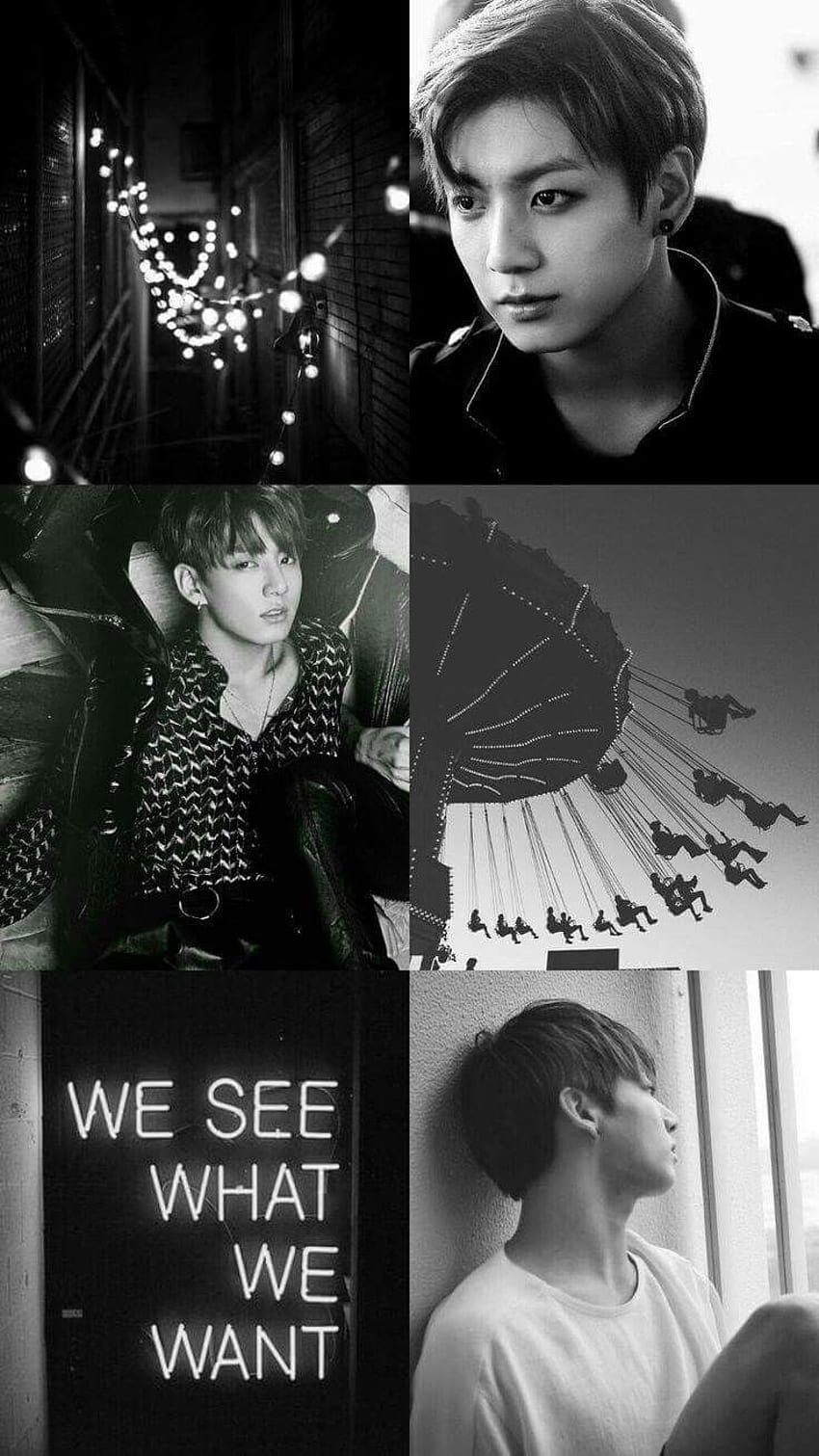 A collage of pictures with different words and phrases - Jungkook
