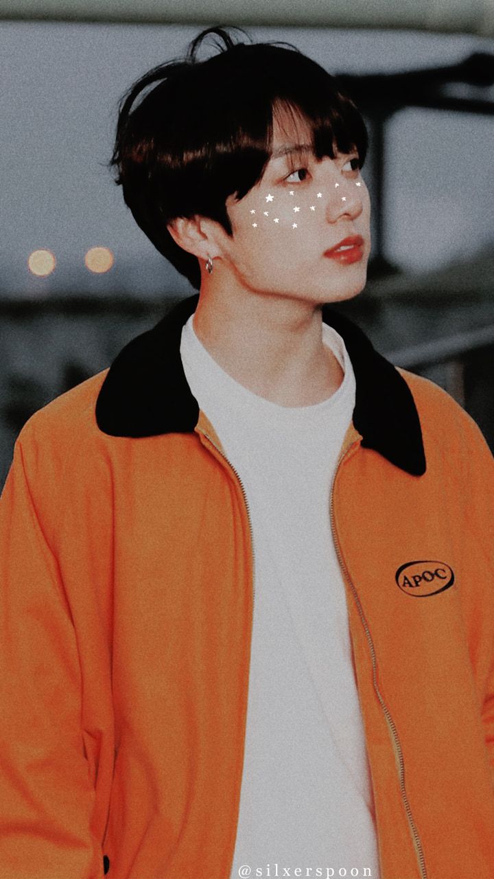 Wallpaper phone background aesthetic kpop bts jungkook in an orange jacket - Jungkook
