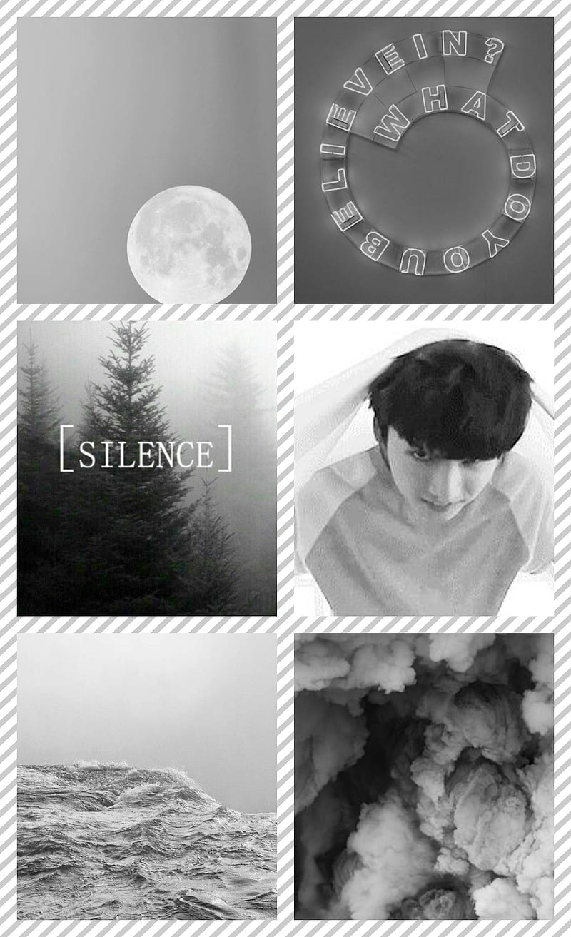 A collage of pictures with the words silence and peace - Jungkook