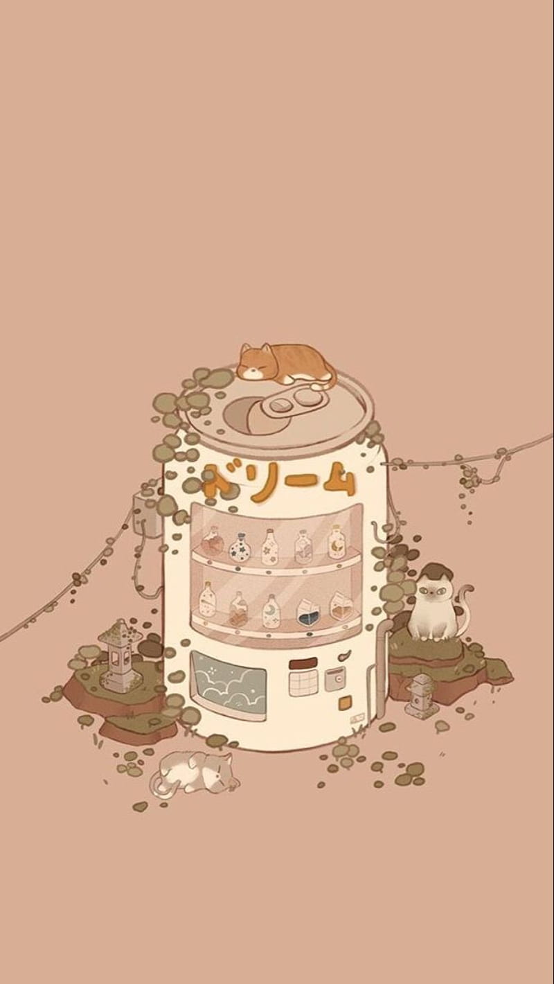 A poster of an old microwave with some plants - Neutral, kawaii, cake, pretty