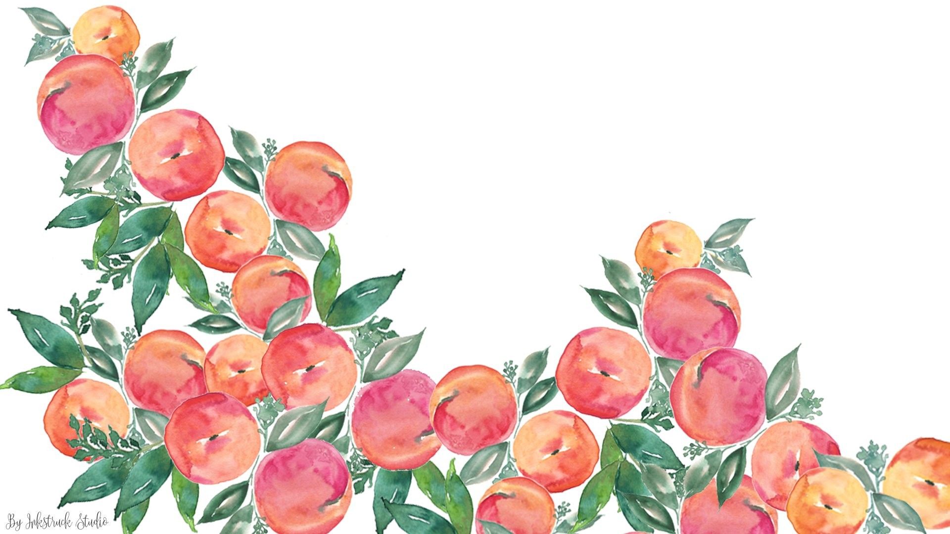 A watercolor painting of peaches and leaves - Watercolor