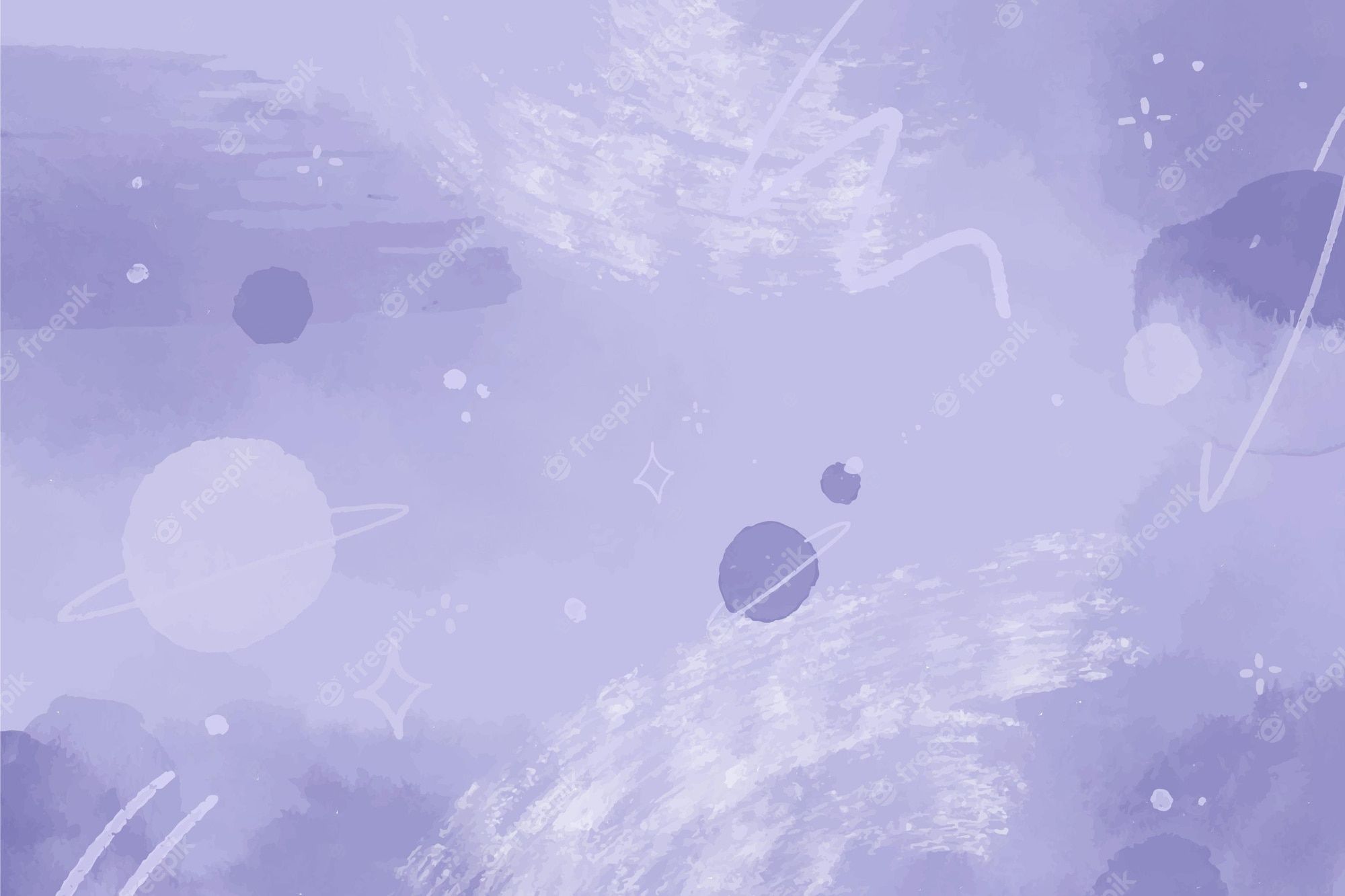 A watercolor style background with planets - Watercolor, violet, hand drawn