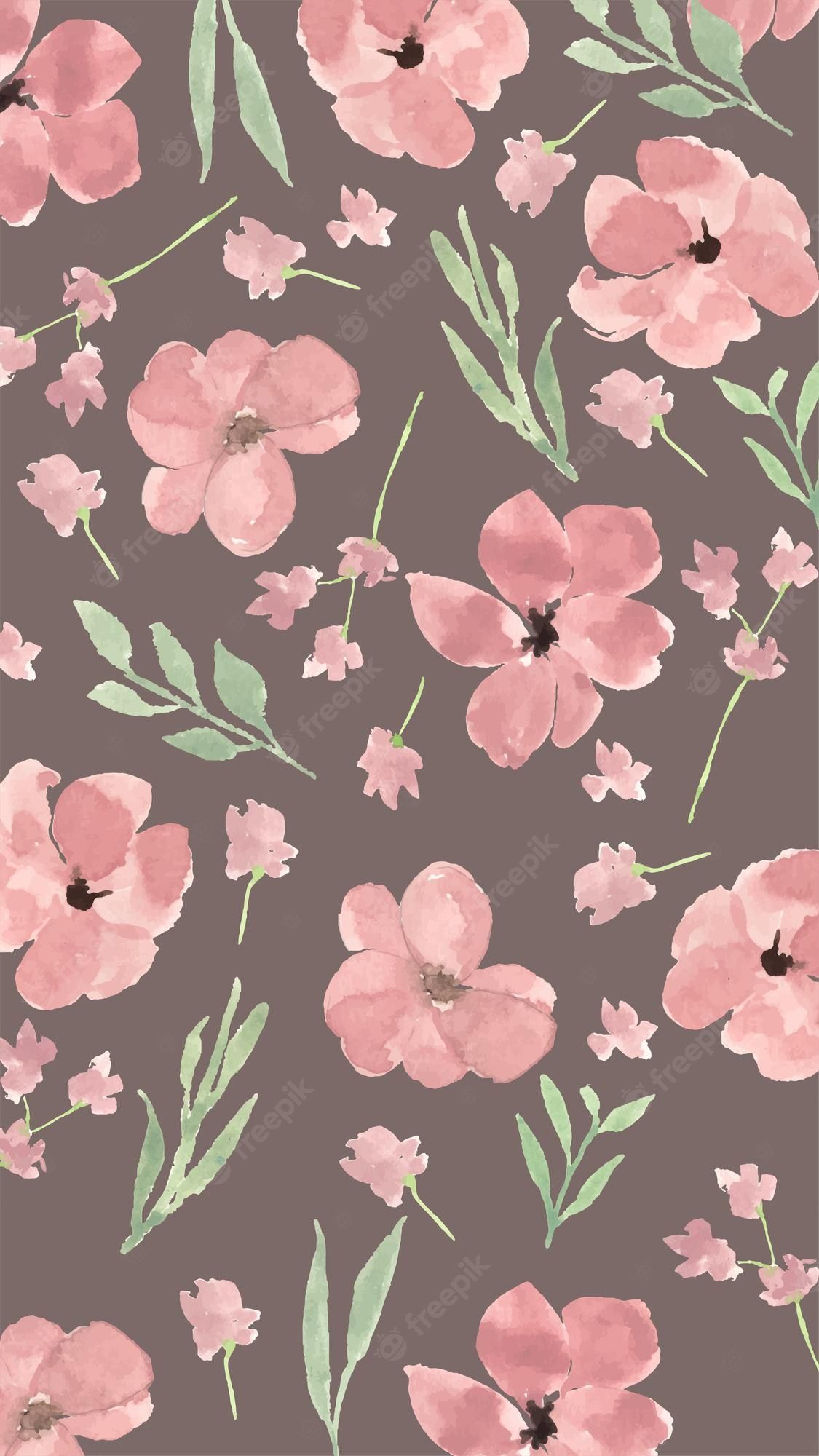 Premium Vector. Vintage pastel pink floral aesthetic phone wallpaper watercolor