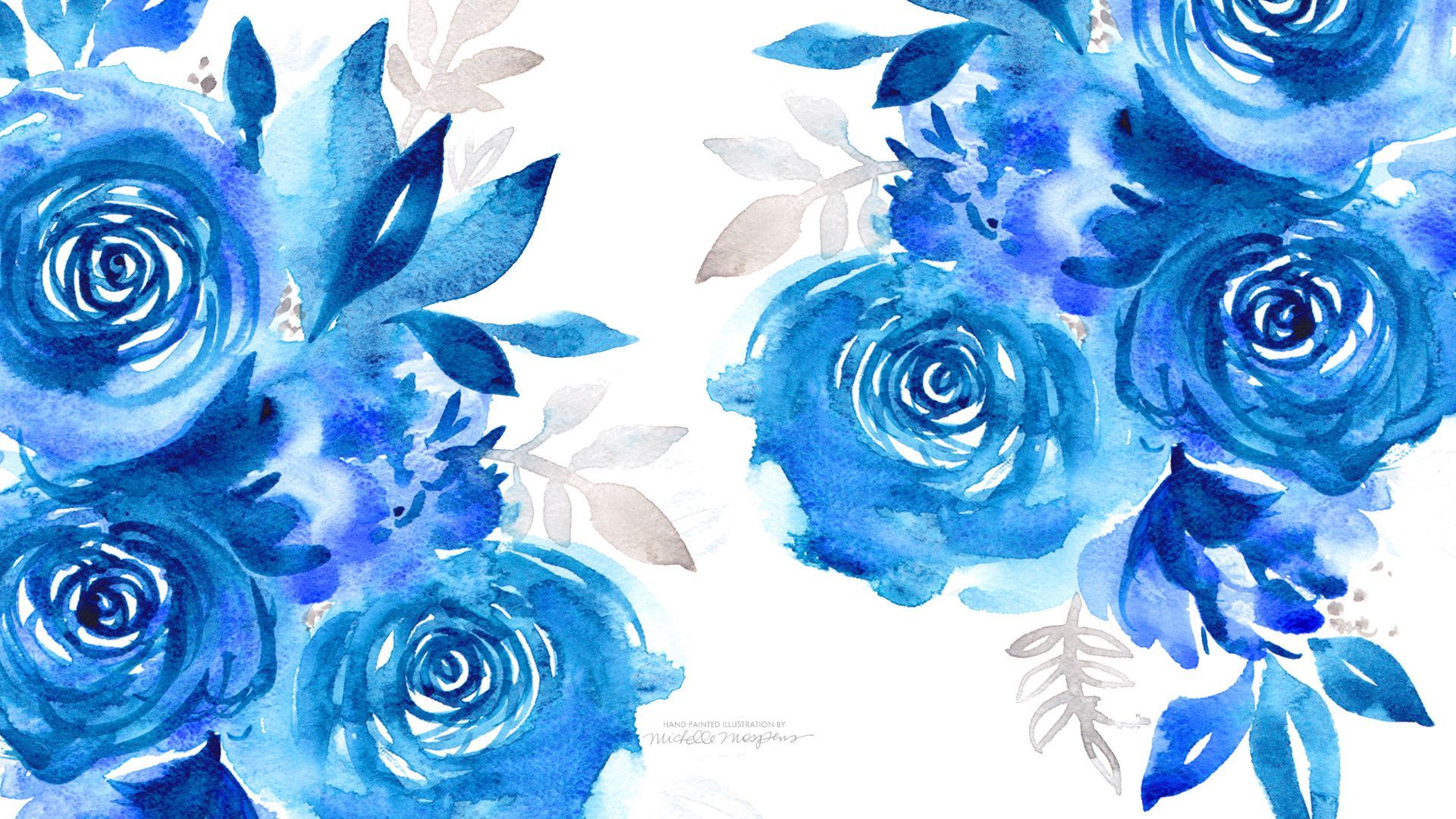 A blue and white watercolor flower arrangement - Watercolor