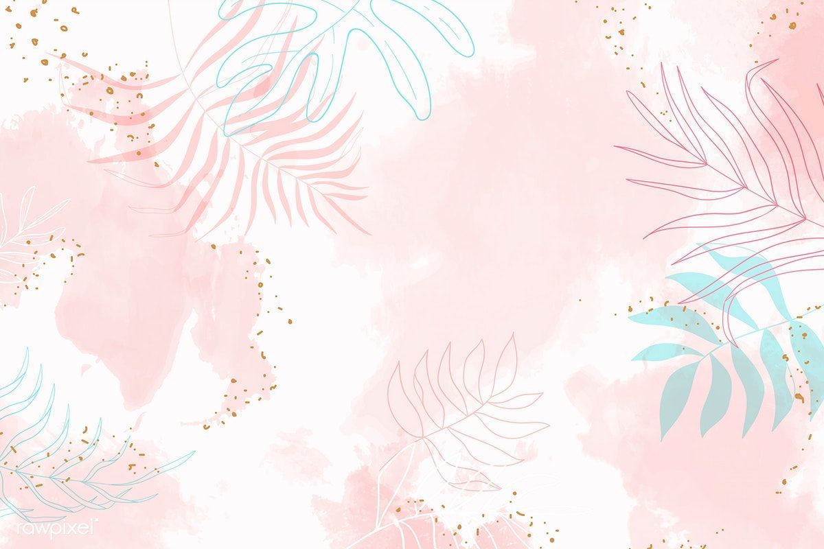 Download premium vector of Watercolor tropical leaves on a pink background - Watercolor
