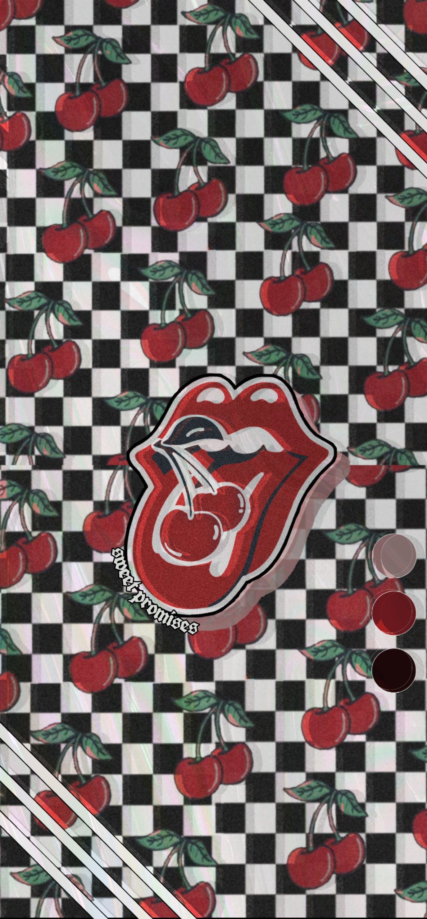 Cherry Checkered Aesthetic Grunge Wallpaper. iPhone wallpaper vintage hipster, Rolling stones logo, Checker wallpaper