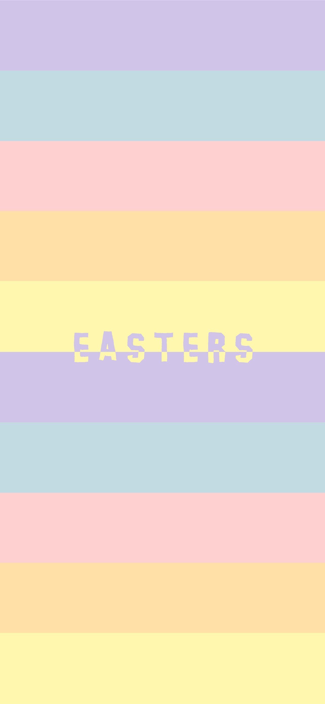 A colorful striped Easter iPhone wallpaper with the text Easter in the middle - Easter, egg